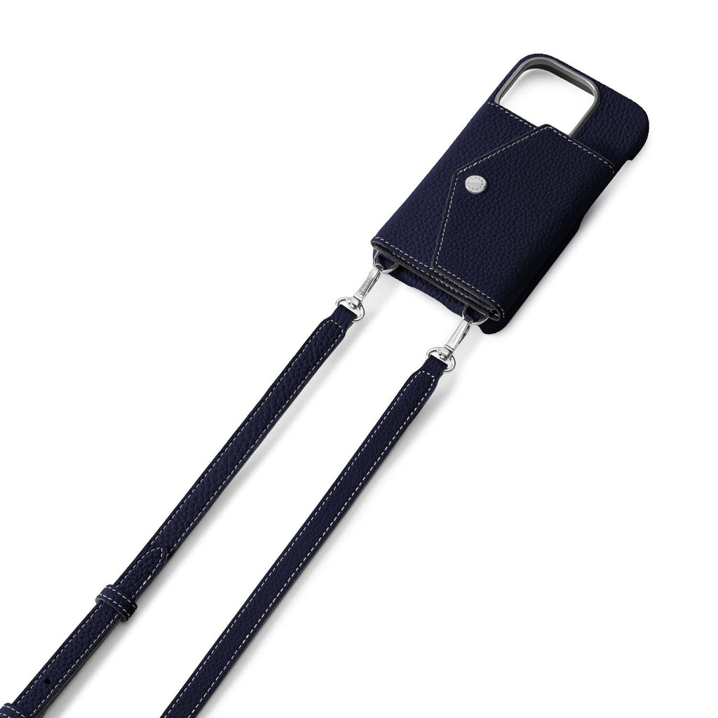 Shoulder Strap Shrink Leather (Navy - Silver)