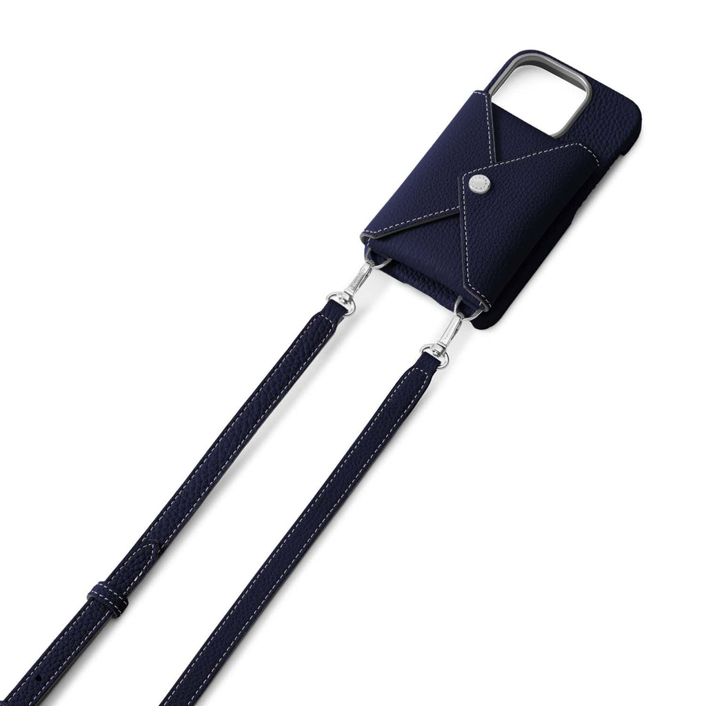 Shoulder Strap Shrink Leather (Navy - Silver)