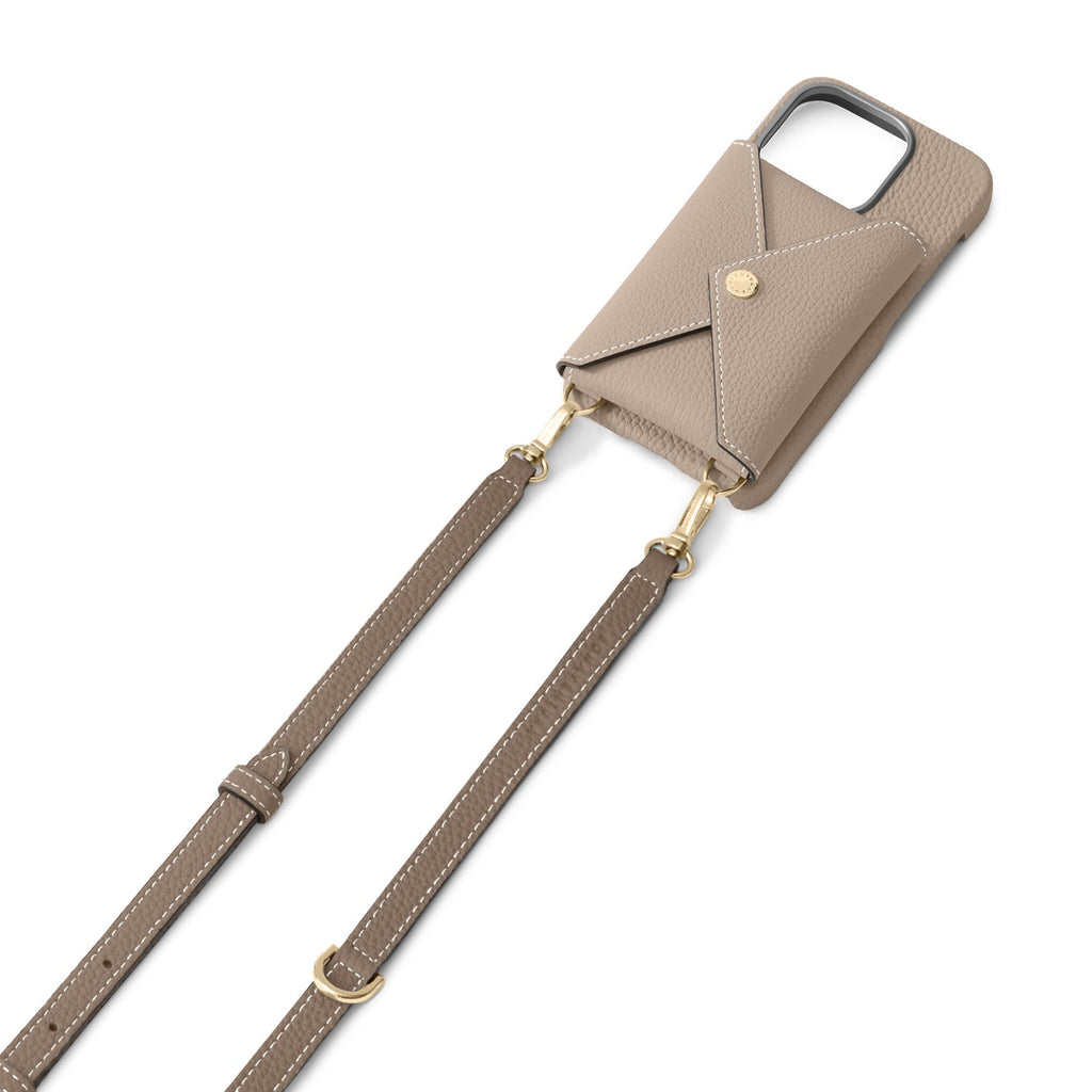 Shoulder Strap with D-ring Shrink Leather (Etoupe - Gold)