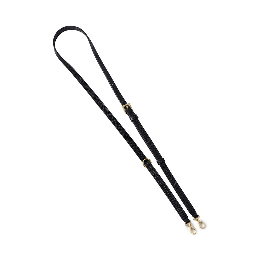 D Ring Adjustable Shoulder Strap Lizard Embossed Leather (Gold)