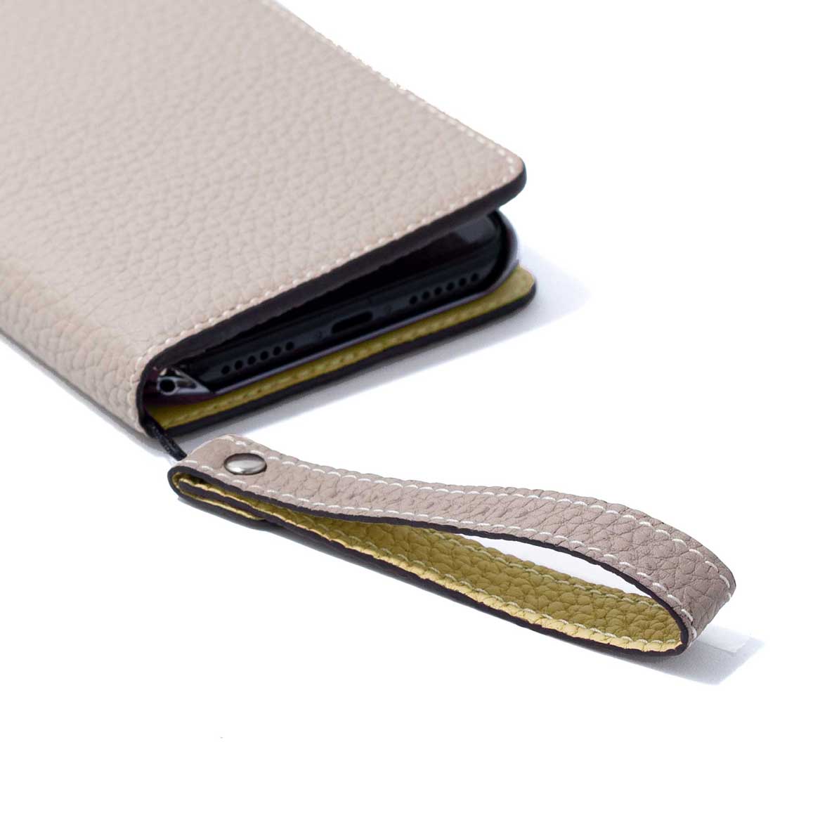 Wrist Strap Shrink Leather (Greige × Yellow - Short)
