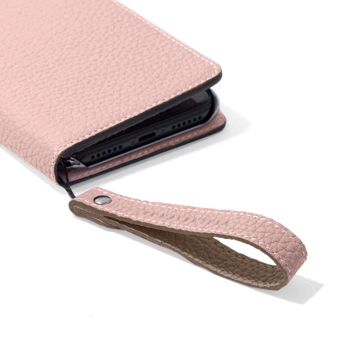 Wrist Strap Shrink Leather (Sakura Pink × Greige (Etoupe edge paint) - Short)