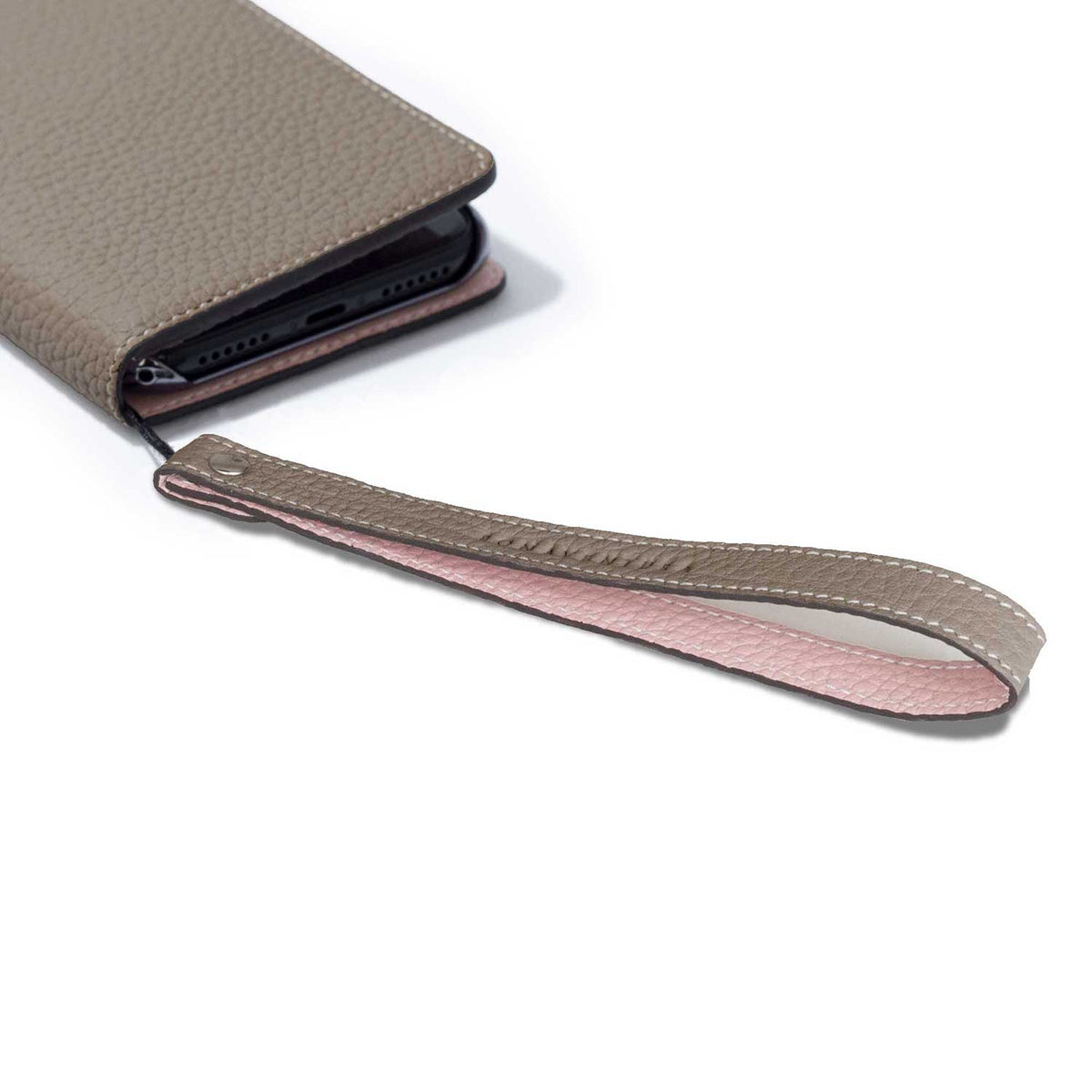 Wrist Strap Shrink Leather (Etoupe × Sakura Pink - Long)