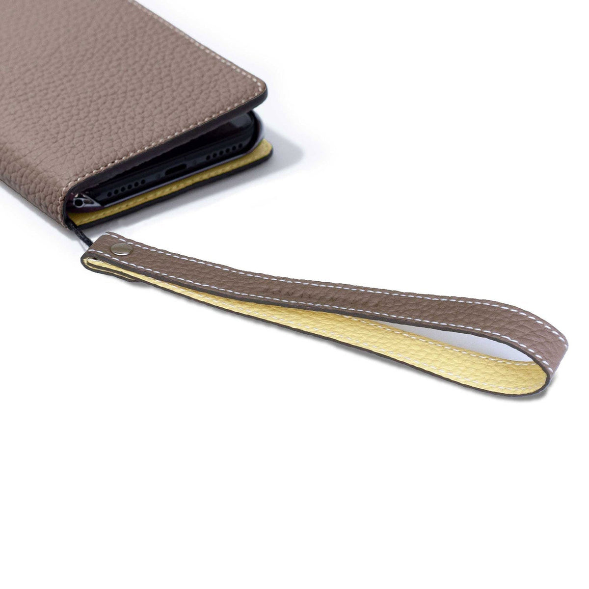 Wrist Strap Shrink Leather (Etoupe × Yellow - Long)