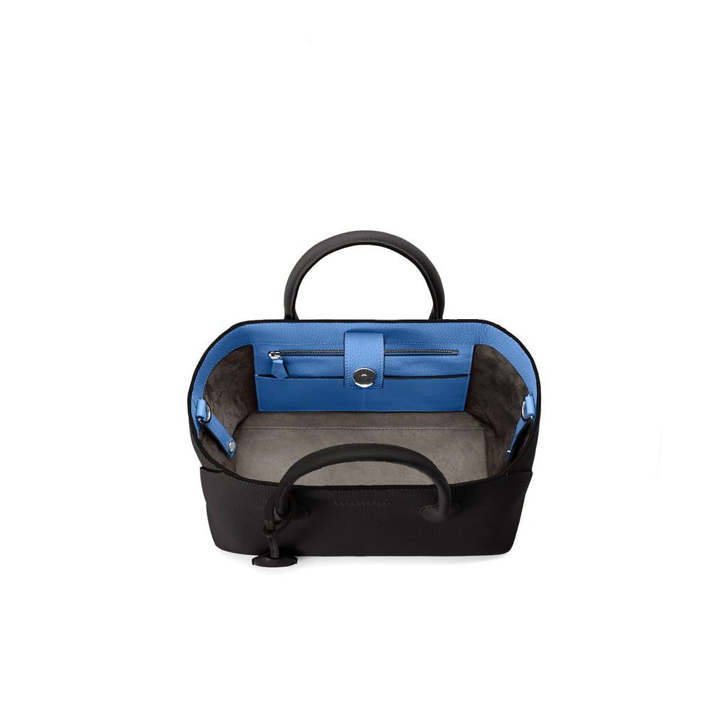 SAVOIA × BONAVENTURA Mia Tote Bag Shrink Leather (Black × Savoia Blue - 27)
