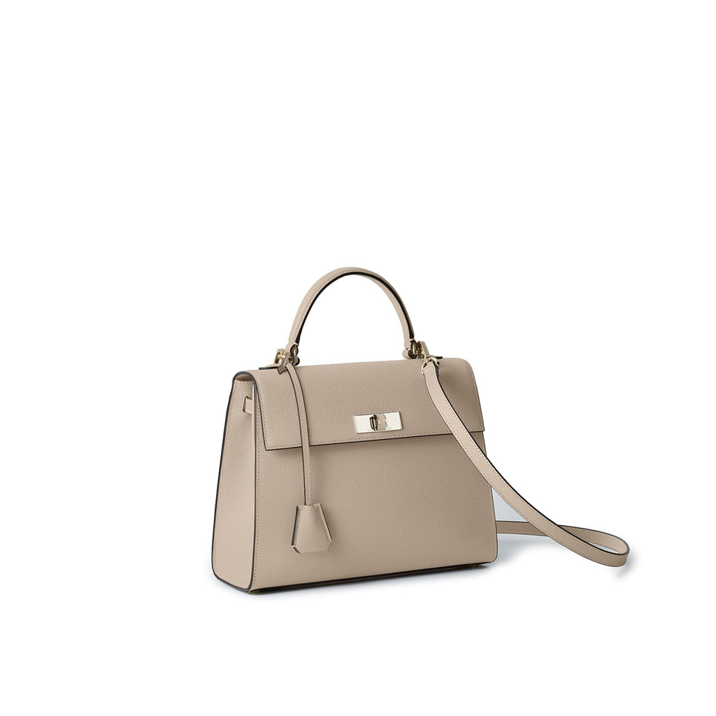 Vittoria Top Handle Bag Nobile Leather (Greige × Baby Pink - Small)