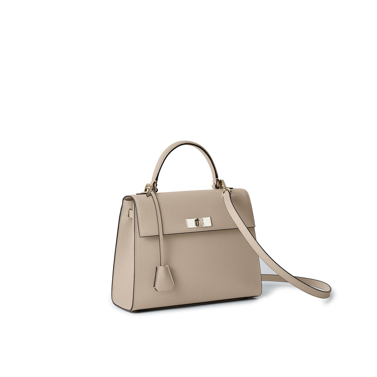 Vittoria Top Handle Bag Nobile Leather (Greige × Baby Pink - Small)