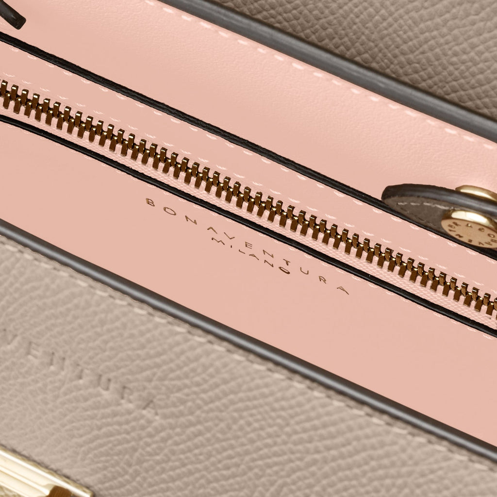 Vittoria Top Handle Bag Nobile Leather (Greige × Baby Pink - Small)