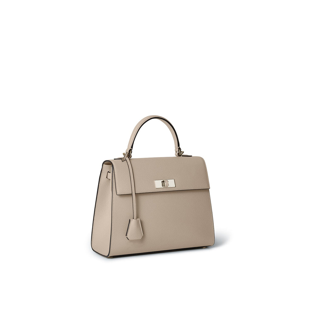 Vittoria Top Handle Bag Nobile Leather (Greige × Baby Pink - Small)