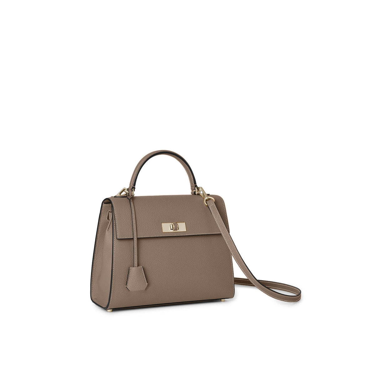 Vittoria Top Handle Bag Shrink Leather (Etoupe × Baby Pink - Small)