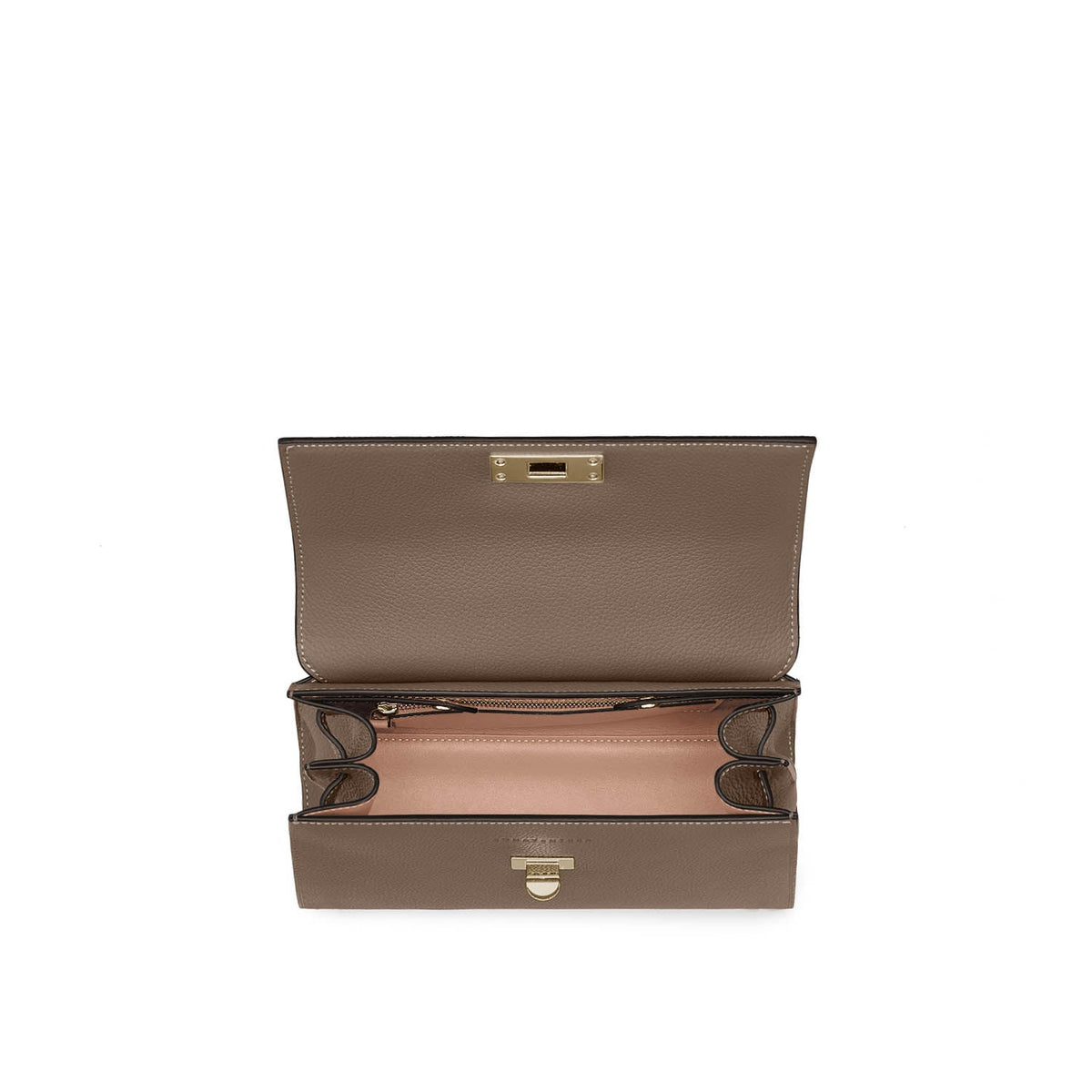 Vittoria Top Handle Bag Shrink Leather (Etoupe × Baby Pink - Small)