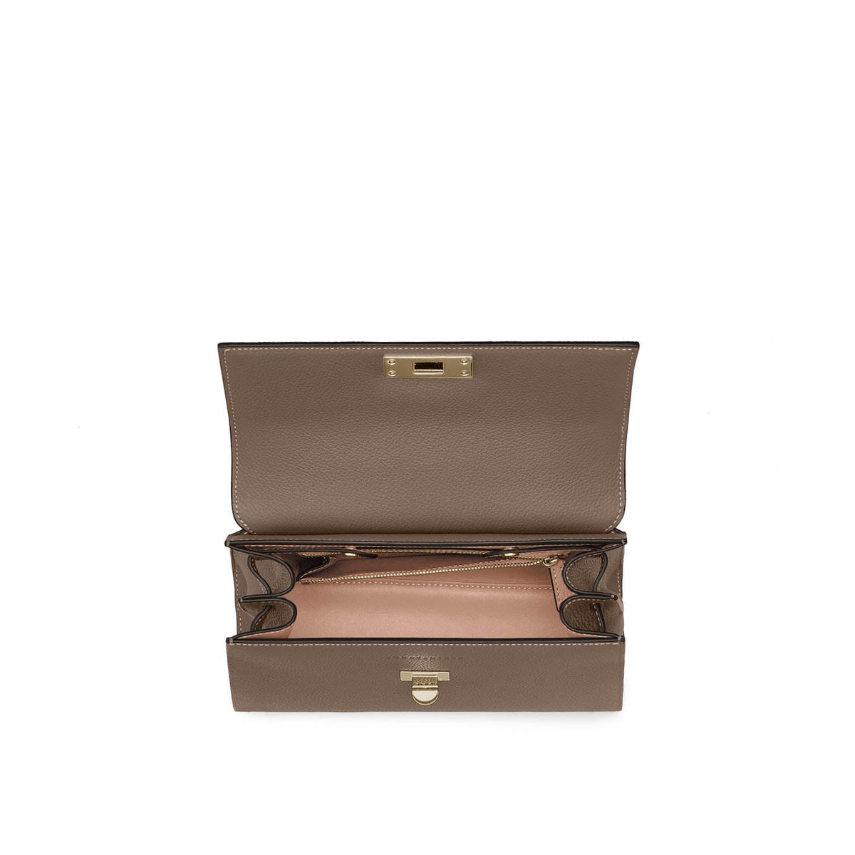 Vittoria Top Handle Bag Shrink Leather (Etoupe × Baby Pink - Small)