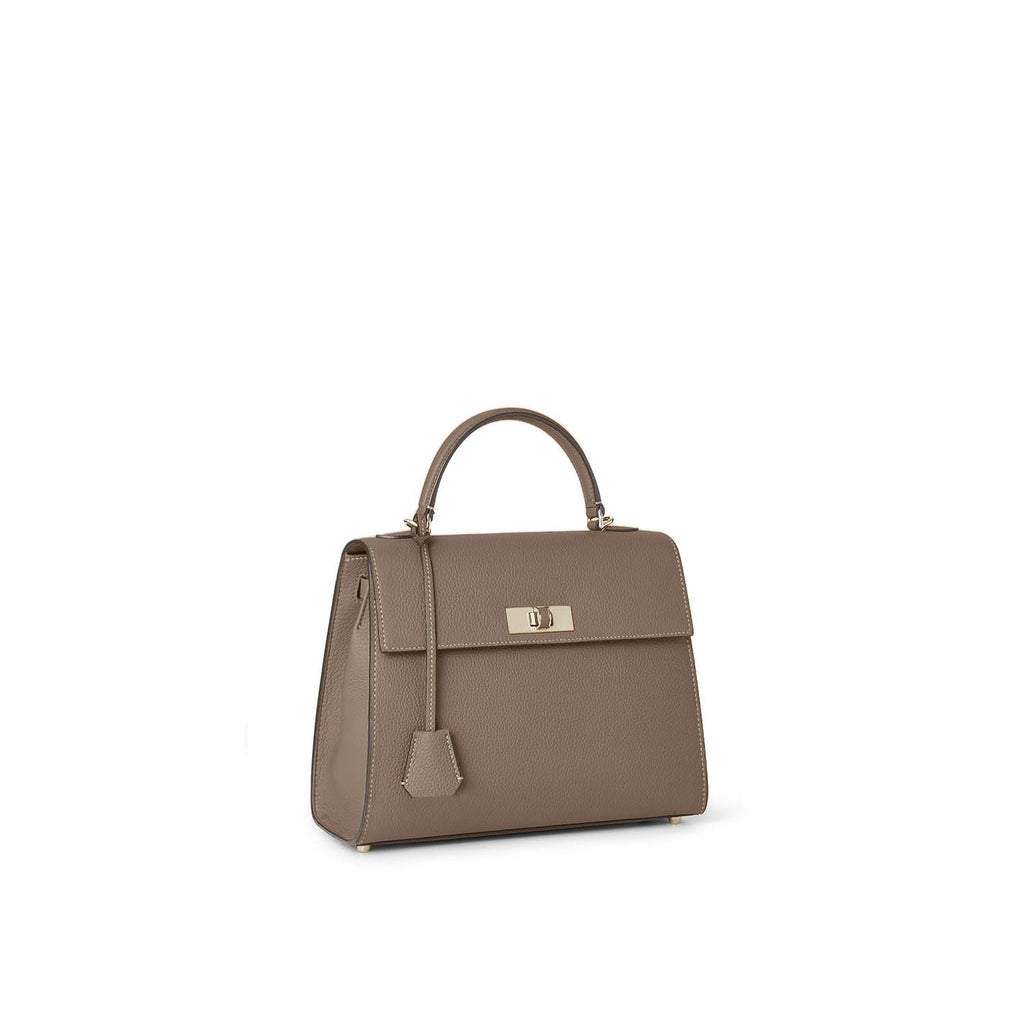 Vittoria Top Handle Bag Shrink Leather (Etoupe × Baby Pink - Small)