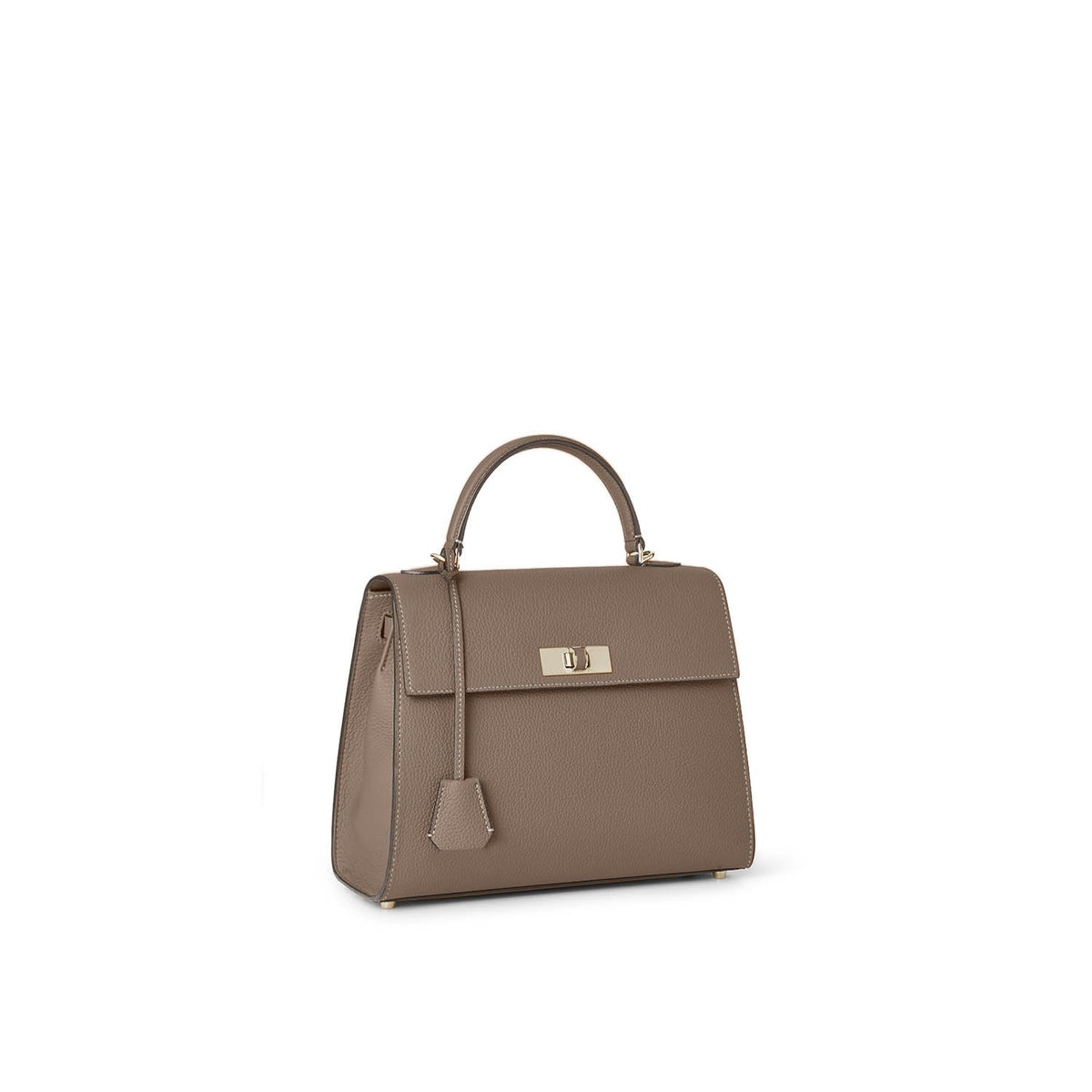 Vittoria Top Handle Bag Shrink Leather (Etoupe × Baby Pink - Small)