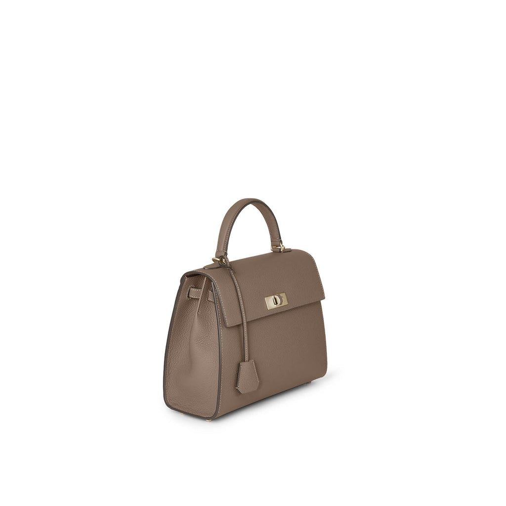 Vittoria Top Handle Bag Shrink Leather (Etoupe × Baby Pink - Small)