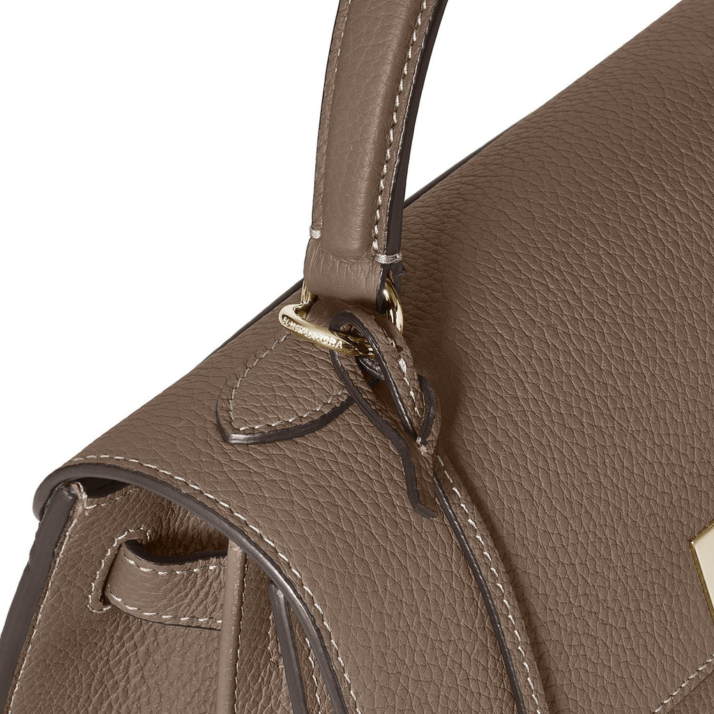 Vittoria Top Handle Bag Shrink Leather (Etoupe × Baby Pink - Small)