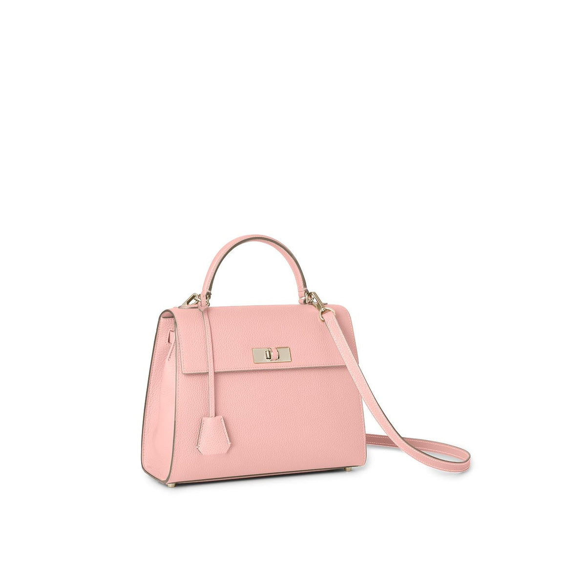Vittoria Top Handle Bag Shrink Leather (Sakura Pink × Greige (Etoupe edge paint) - Small)