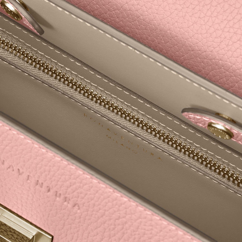 Vittoria Top Handle Bag Shrink Leather (Sakura Pink × Greige (Etoupe edge paint) - Small)