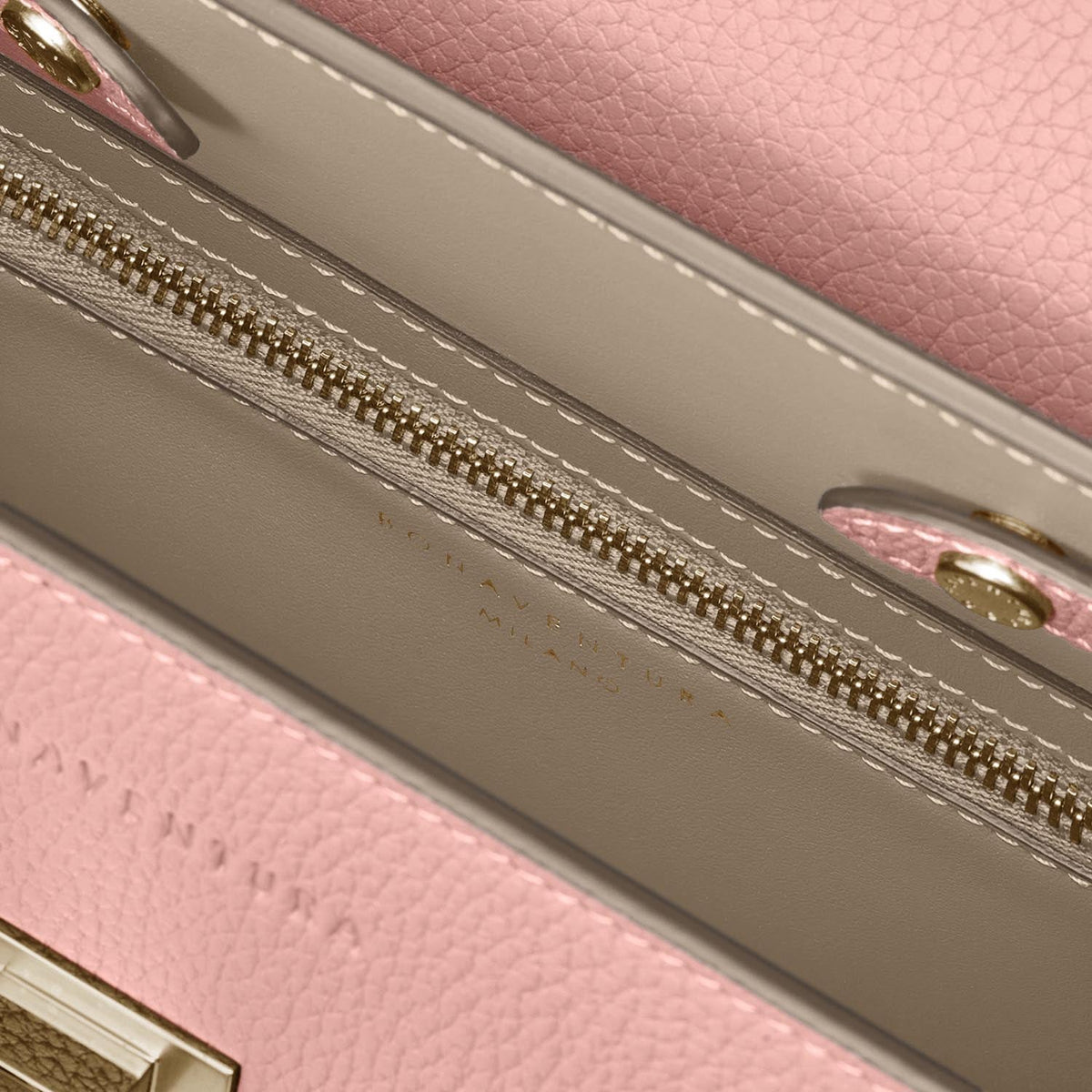 Vittoria Top Handle Bag Shrink Leather (Sakura Pink × Greige (Etoupe edge paint) - Small)