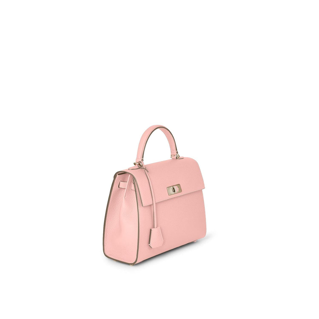 Vittoria Top Handle Bag Shrink Leather (Sakura Pink × Greige (Etoupe edge paint) - Small)