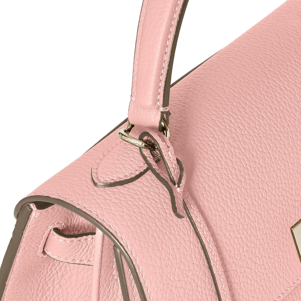 Vittoria Top Handle Bag Shrink Leather (Sakura Pink × Greige (Etoupe edge paint) - Small)