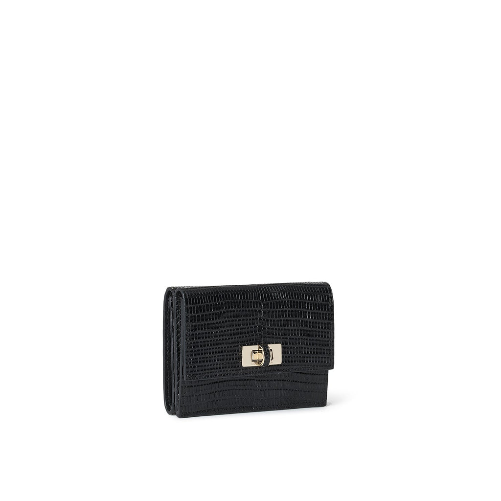 Vittoria Small Wallet Embossed Lizard Leather (Black)