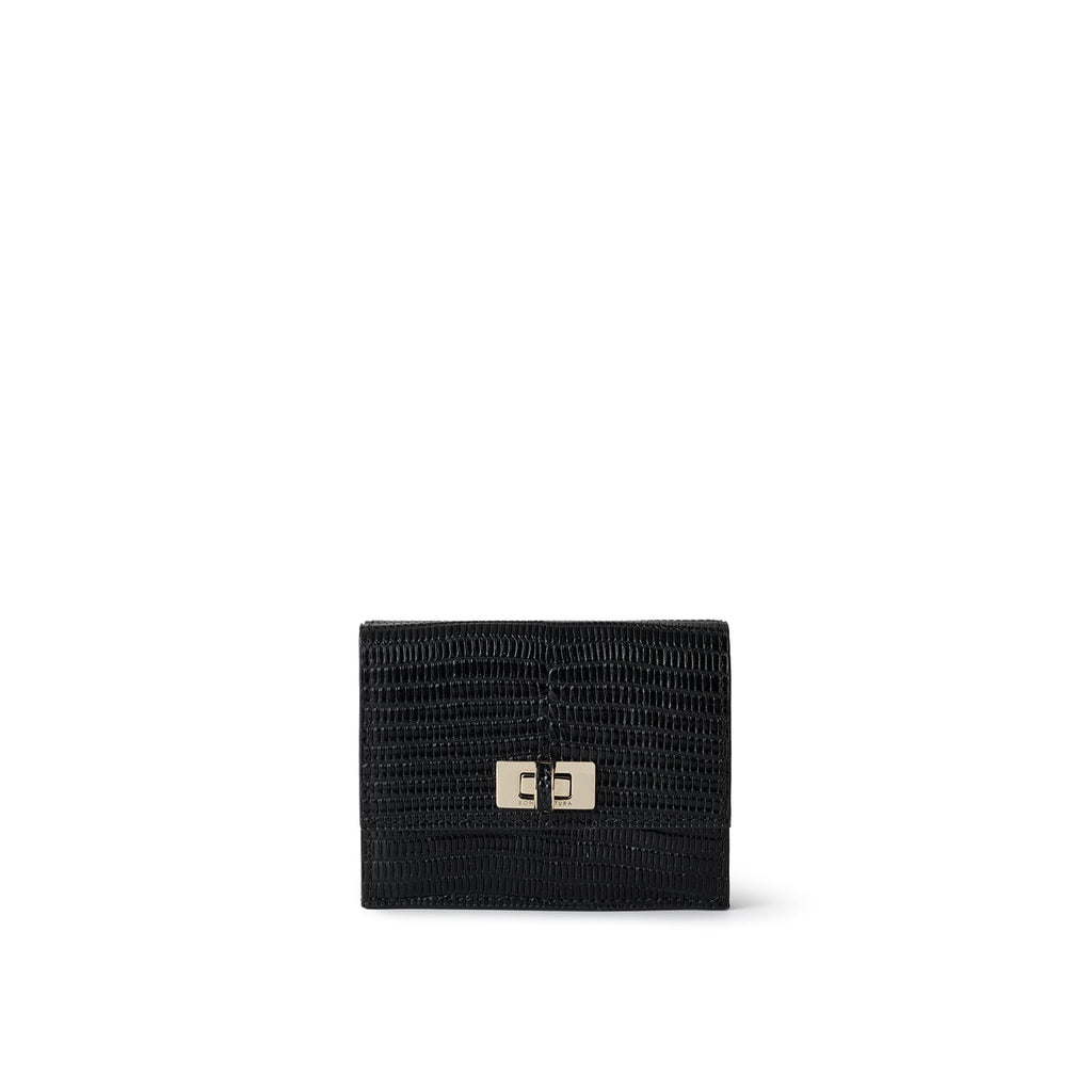 Vittoria Small Wallet Embossed Lizard Leather (Black)