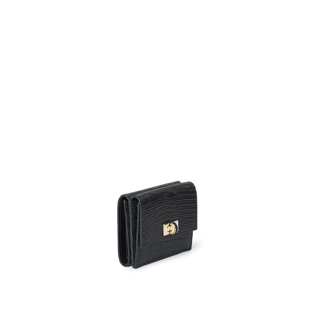 Vittoria Small Wallet Embossed Lizard Leather (Black)
