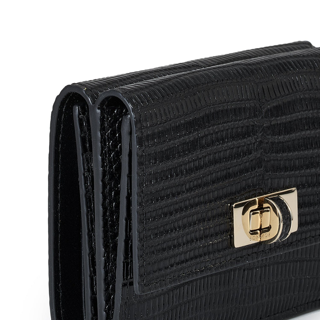 Vittoria Small Wallet Embossed Lizard Leather (Black)