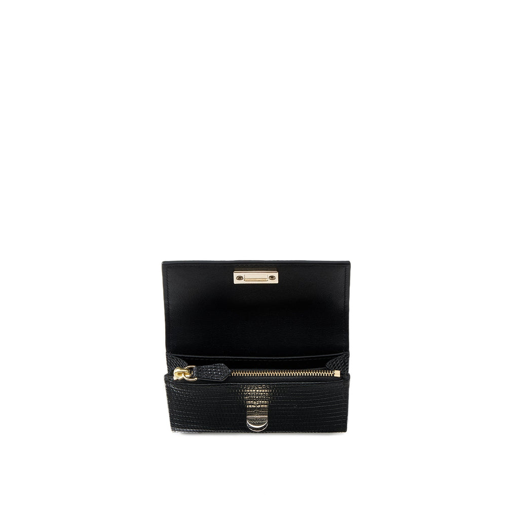 Vittoria Compact Wallet Embossed Lizard Leather (Black)