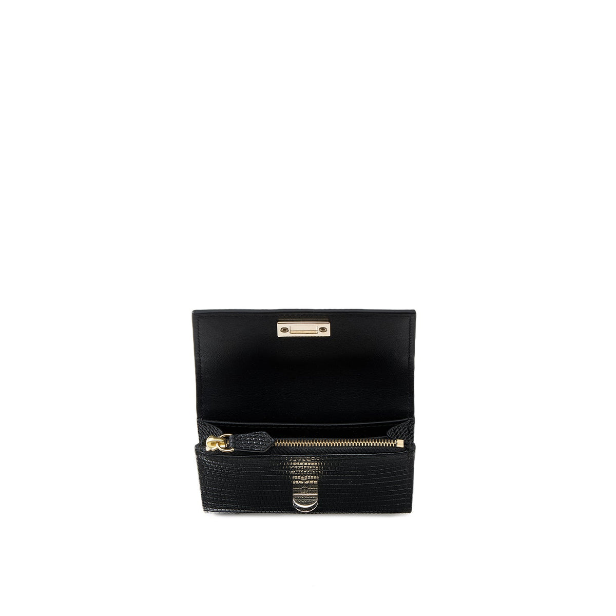 Vittoria Compact Wallet Embossed Lizard Leather (Black)