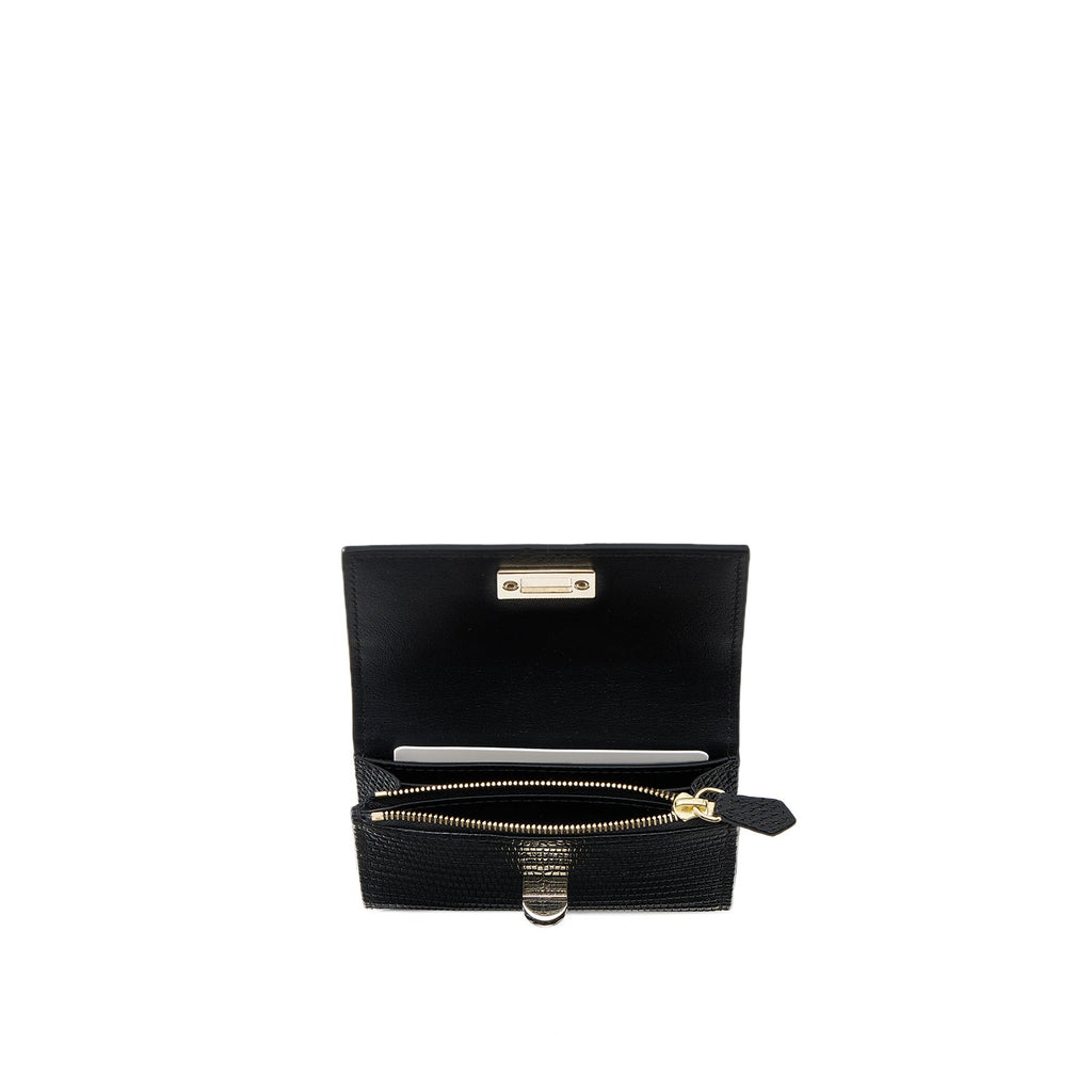 Vittoria Compact Wallet Embossed Lizard Leather (Black)