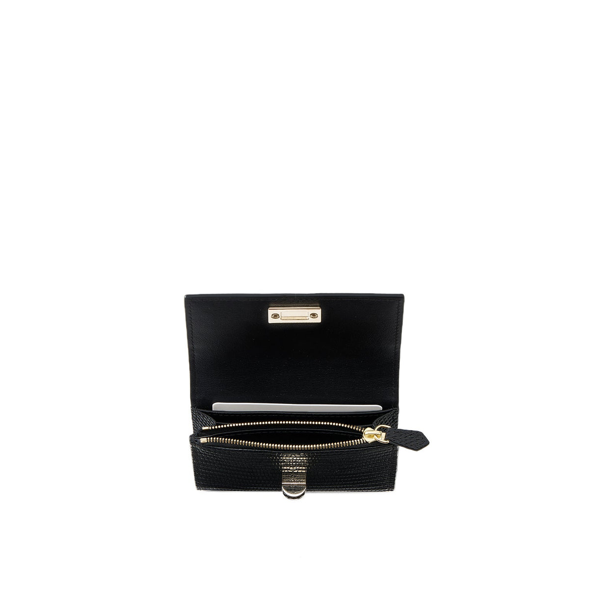 Vittoria Compact Wallet Embossed Lizard Leather (Black)