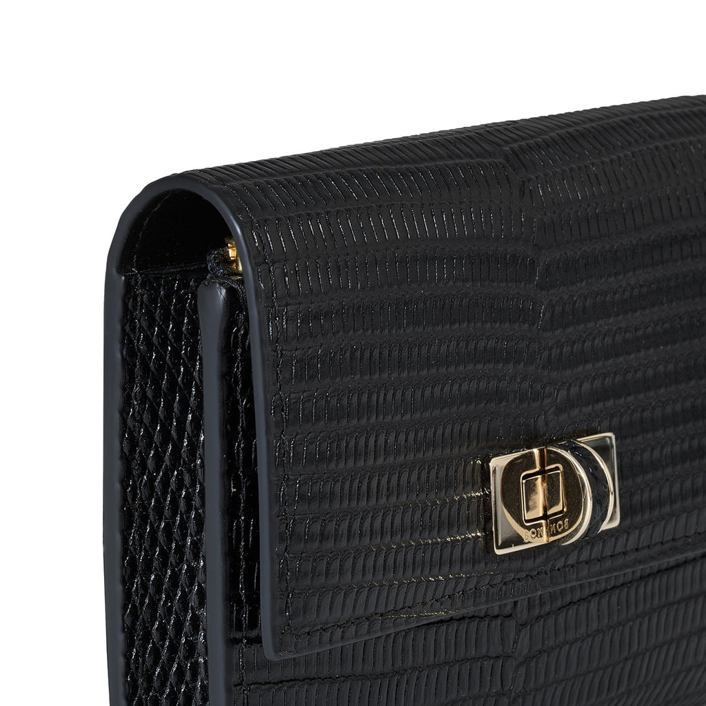 Vittoria Compact Wallet Embossed Lizard Leather (Black)