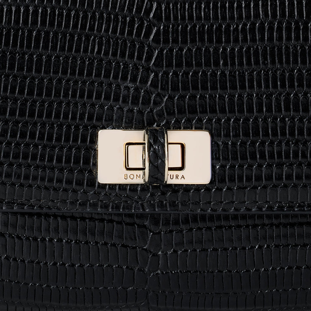 Vittoria Compact Wallet Embossed Lizard Leather (Black)