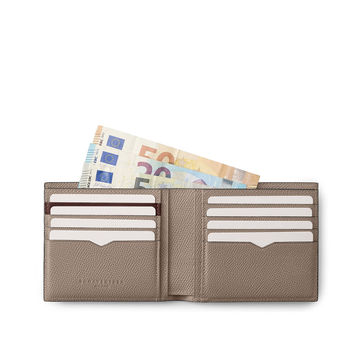Bi-color Bi-fold Wallet Nobile Leather (Etoupe × Bordeaux)