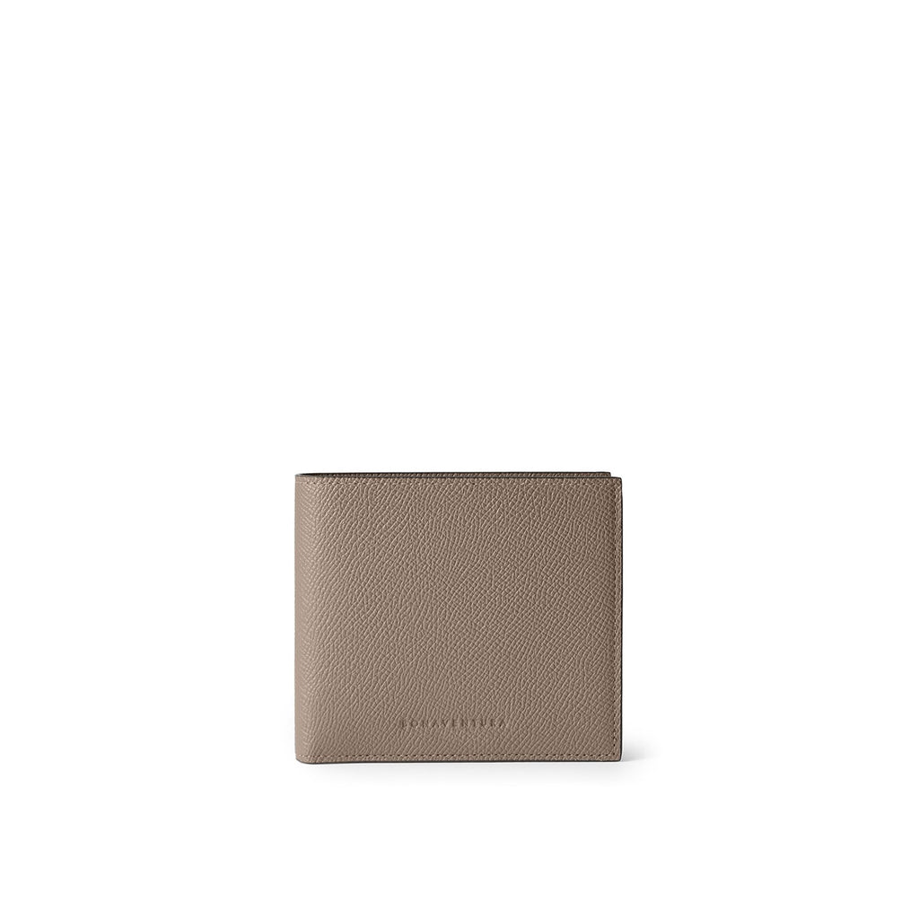 Bi-color Bi-fold Wallet with Coin Pocket Nobile Leather (Etoupe × Bordeaux)