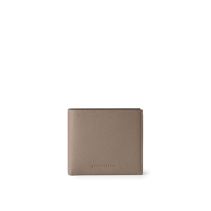 Bi-color Bi-fold Wallet with Coin Pocket Nobile Leather (Etoupe × Bordeaux)