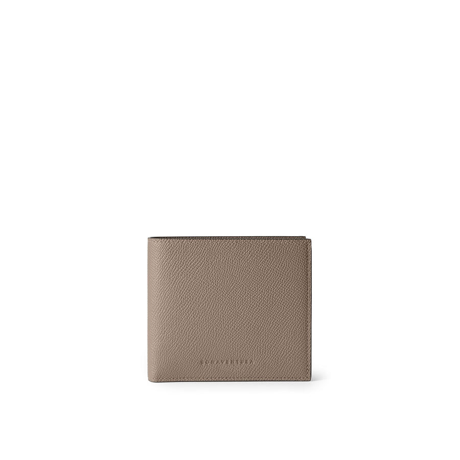 Bi-color Bi-fold Wallet with Coin Pocket Nobile Leather (Etoupe × Bordeaux)