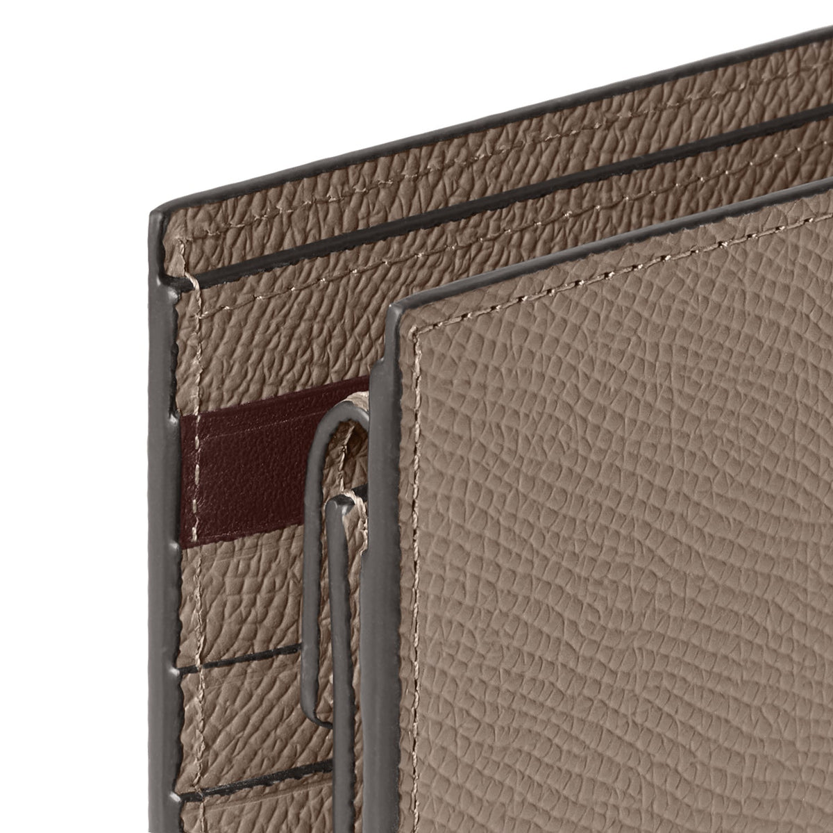 Bi-color Bi-fold Wallet with Coin Pocket Nobile Leather (Etoupe × Bordeaux)