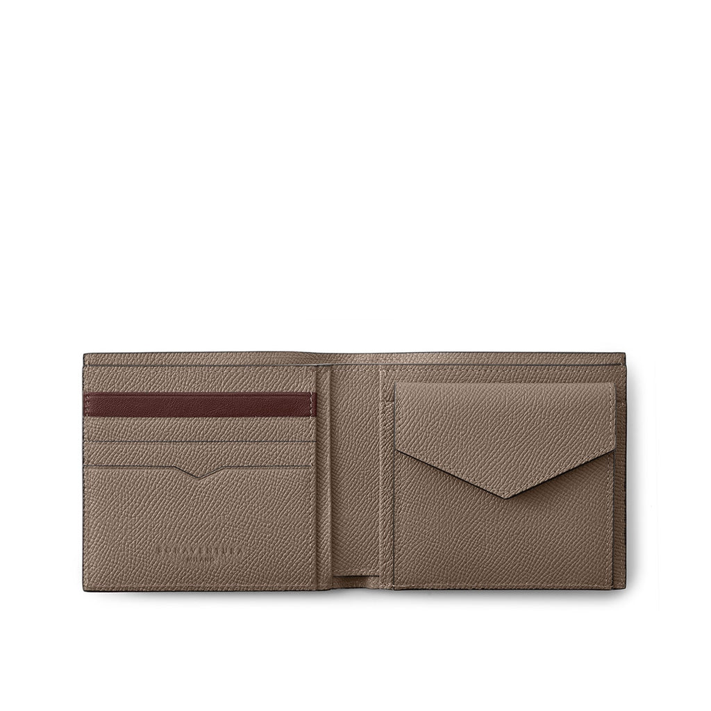 Bi-color Bi-fold Wallet with Coin Pocket Nobile Leather (Etoupe × Bordeaux)