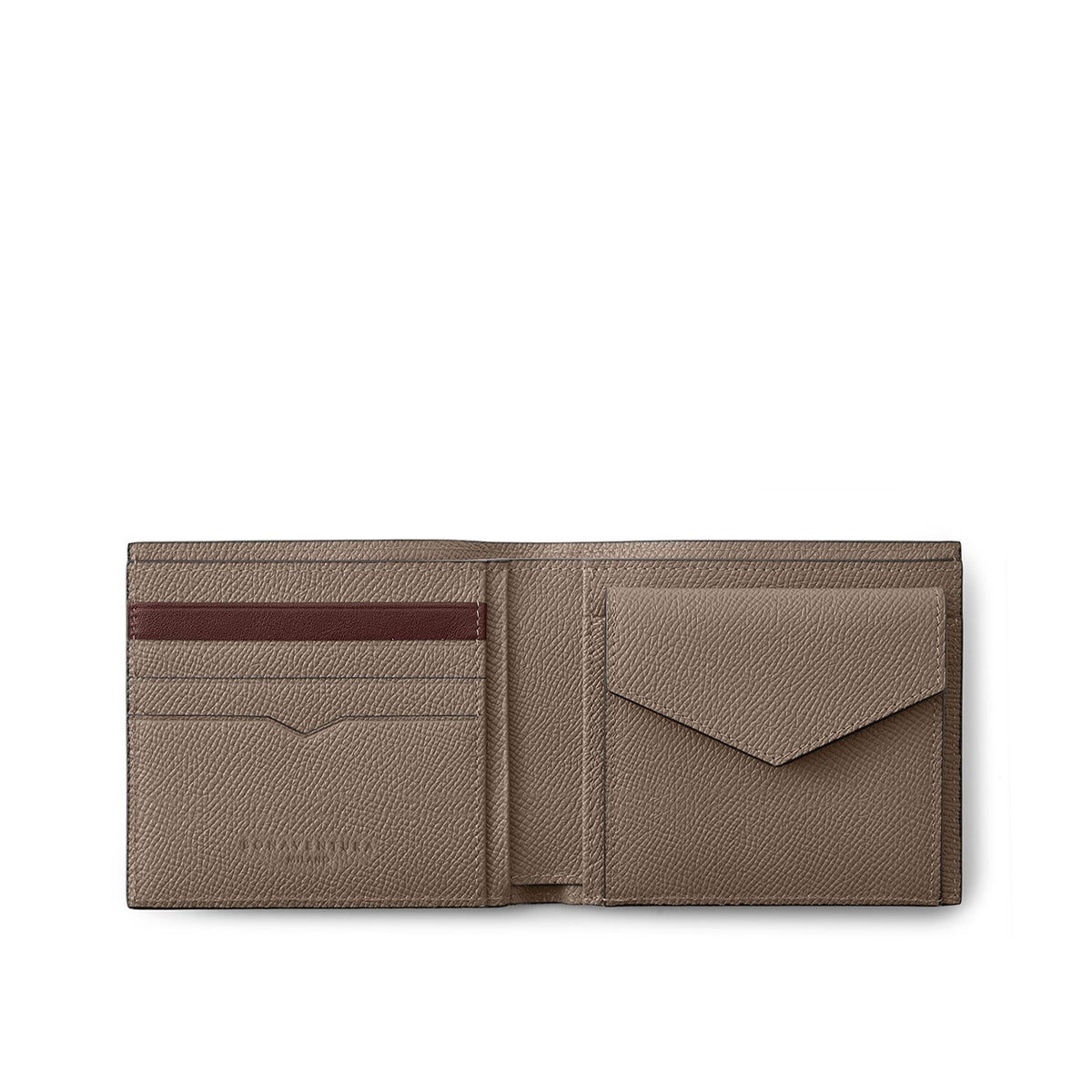 Bi-color Bi-fold Wallet with Coin Pocket Nobile Leather (Etoupe × Bordeaux)