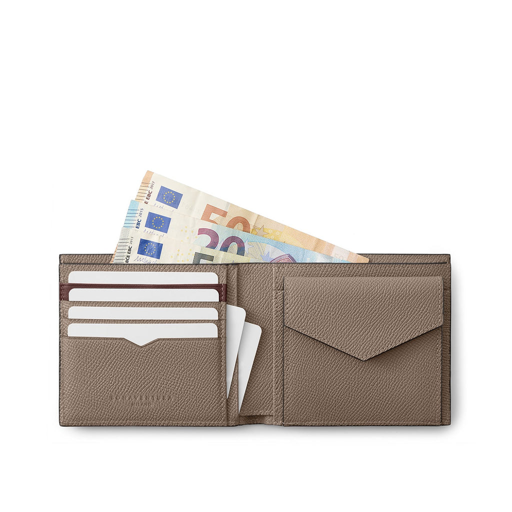 Bi-color Bi-fold Wallet with Coin Pocket Nobile Leather (Etoupe × Bordeaux)