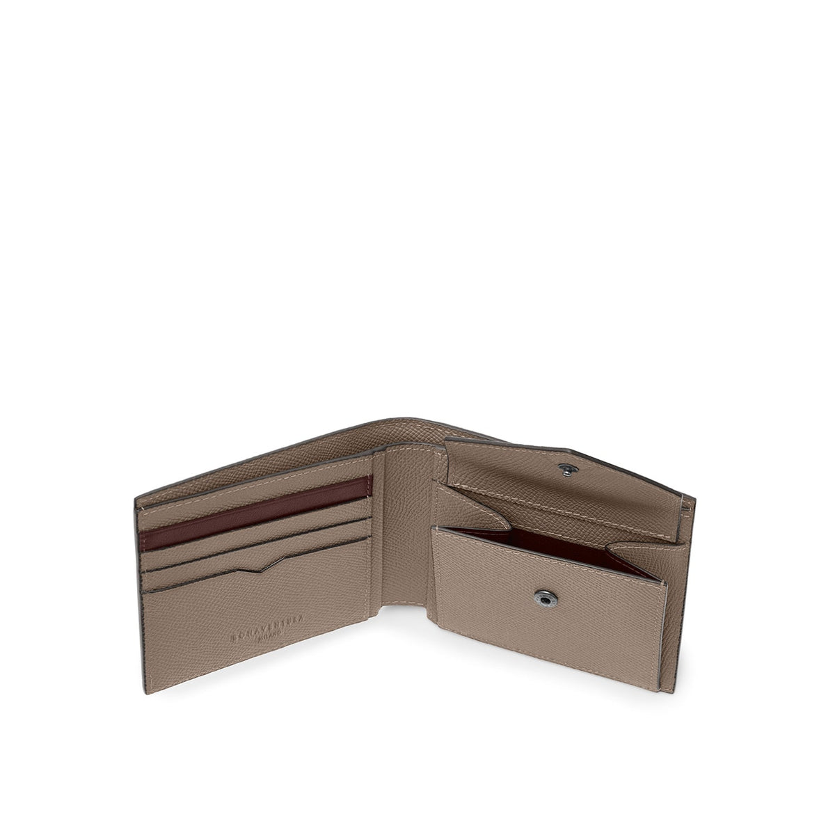 Bi-color Bi-fold Wallet with Coin Pocket Nobile Leather (Etoupe × Bordeaux)