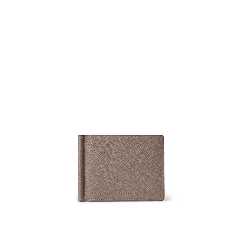 Bi-color Bi-fold Bill Clip with Coin Pocket Nobile Leather (Etoupe × Bordeaux)