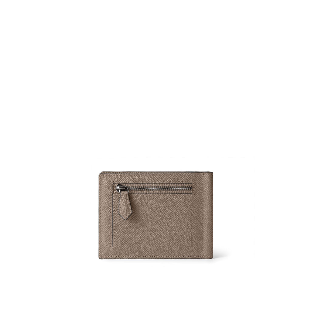 Bi-color Bi-fold Bill Clip with Coin Pocket Nobile Leather (Etoupe × Bordeaux)