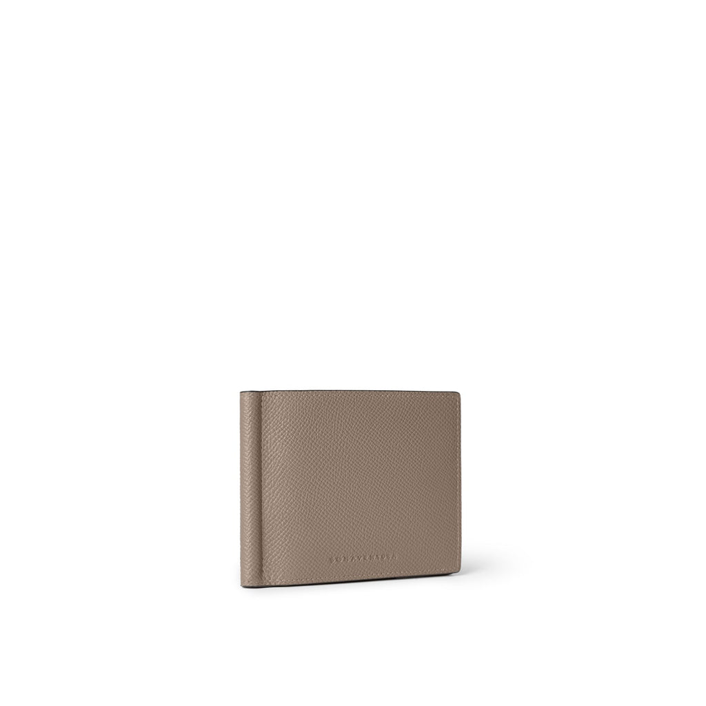 Bi-color Bi-fold Bill Clip with Coin Pocket Nobile Leather (Etoupe × Bordeaux)