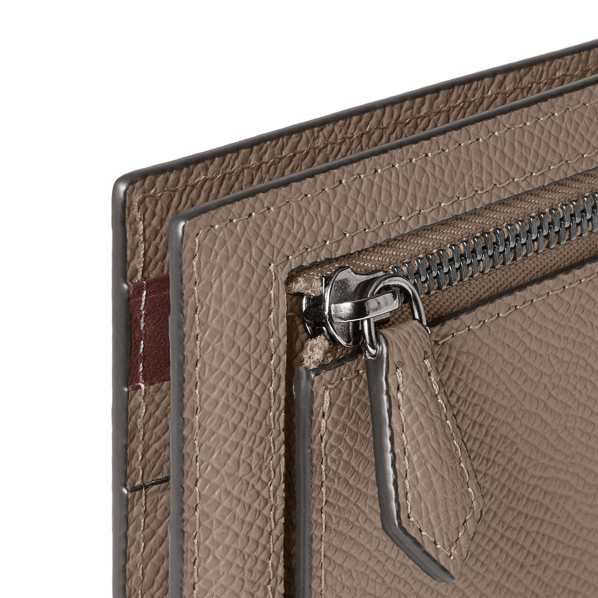 Bi-color Bi-fold Bill Clip with Coin Pocket Nobile Leather (Etoupe × Bordeaux)