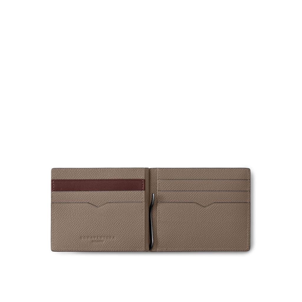 Bi-color Bi-fold Bill Clip with Coin Pocket Nobile Leather (Etoupe × Bordeaux)