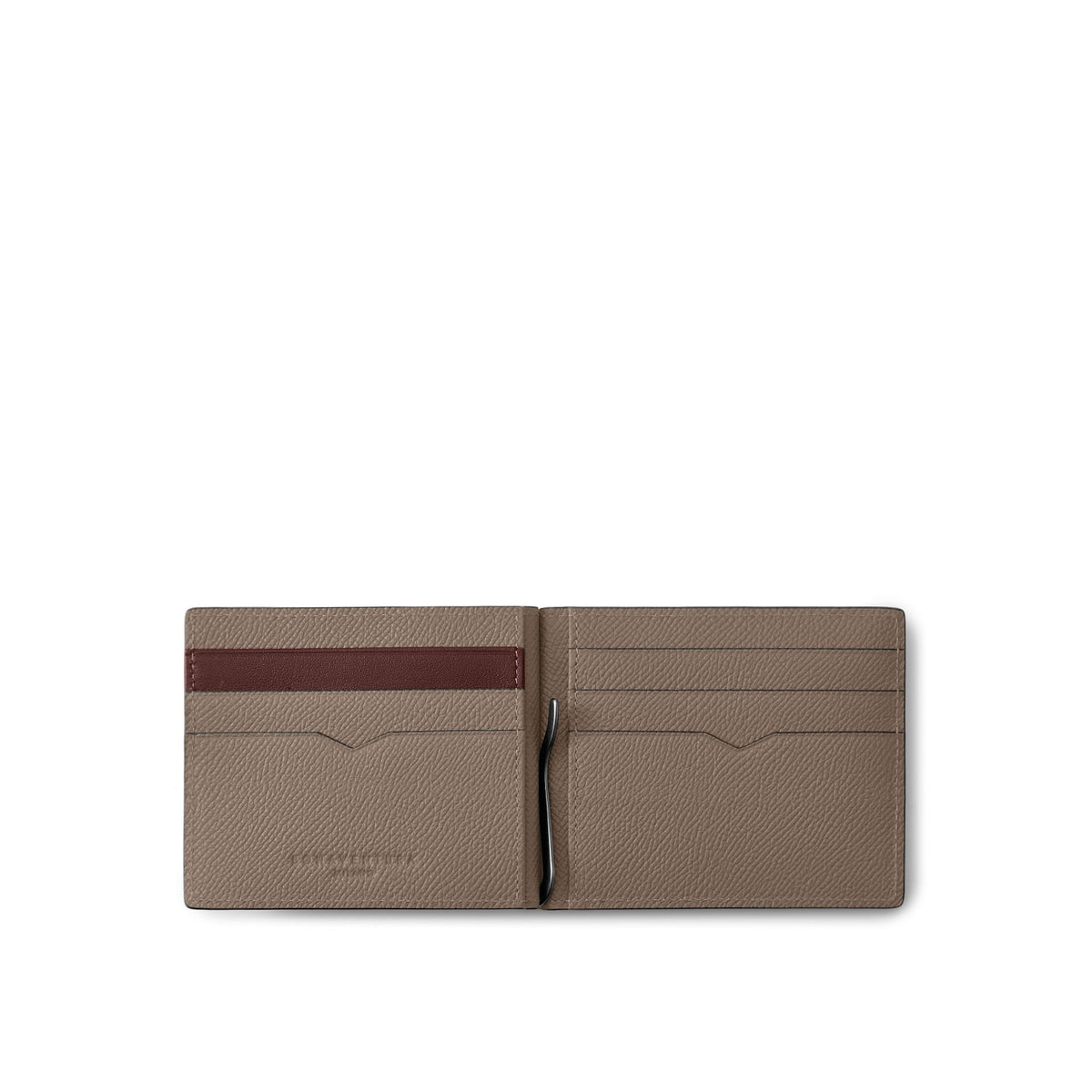 Bi-color Bi-fold Bill Clip with Coin Pocket Nobile Leather (Etoupe × Bordeaux)